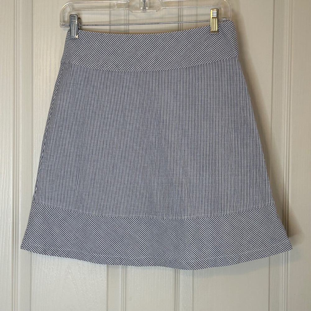 FOR CYNTHIA Petite Striped A-Line Button Front Skirt Navy White Classic Coastal - Picture 8 of 8